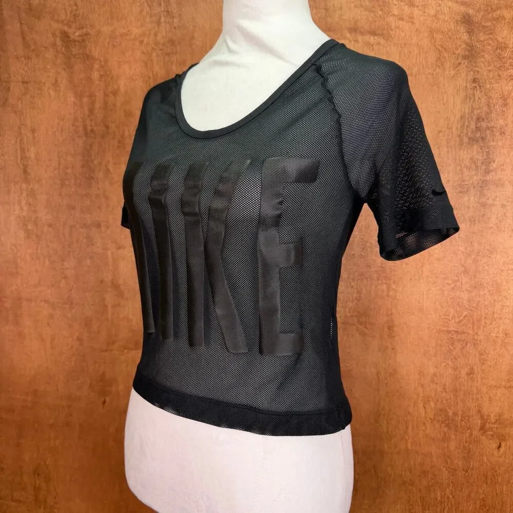 Nike Dri-fit XS black mesh crop top short sleeve athleisure streetwear